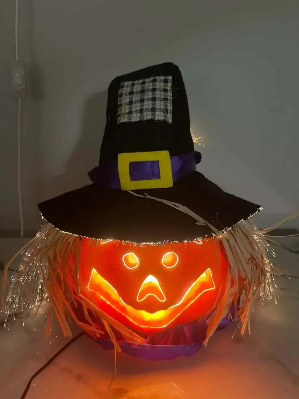 Gemmy Halloween Fiber Optic Jack O Lantern Pumpkin Scarecrow Head